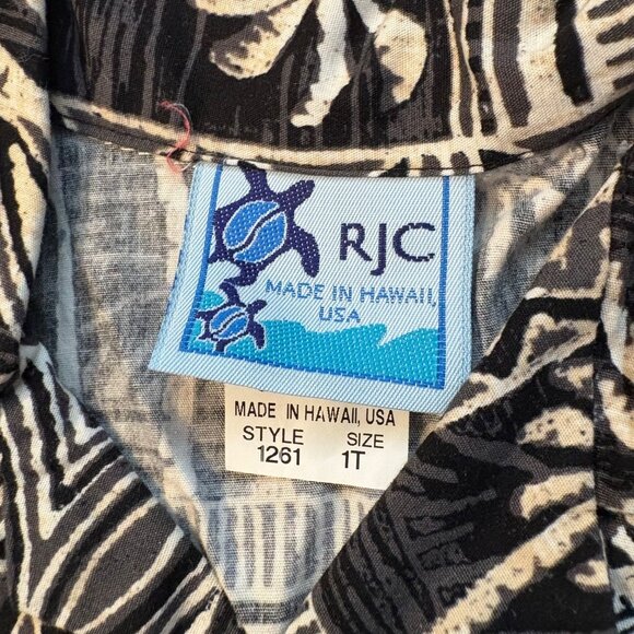 RJC Hawaiian Toddler Shirt 12 Months Black & White Palm Turtle Print Cotton Made - Picture 2 of 3